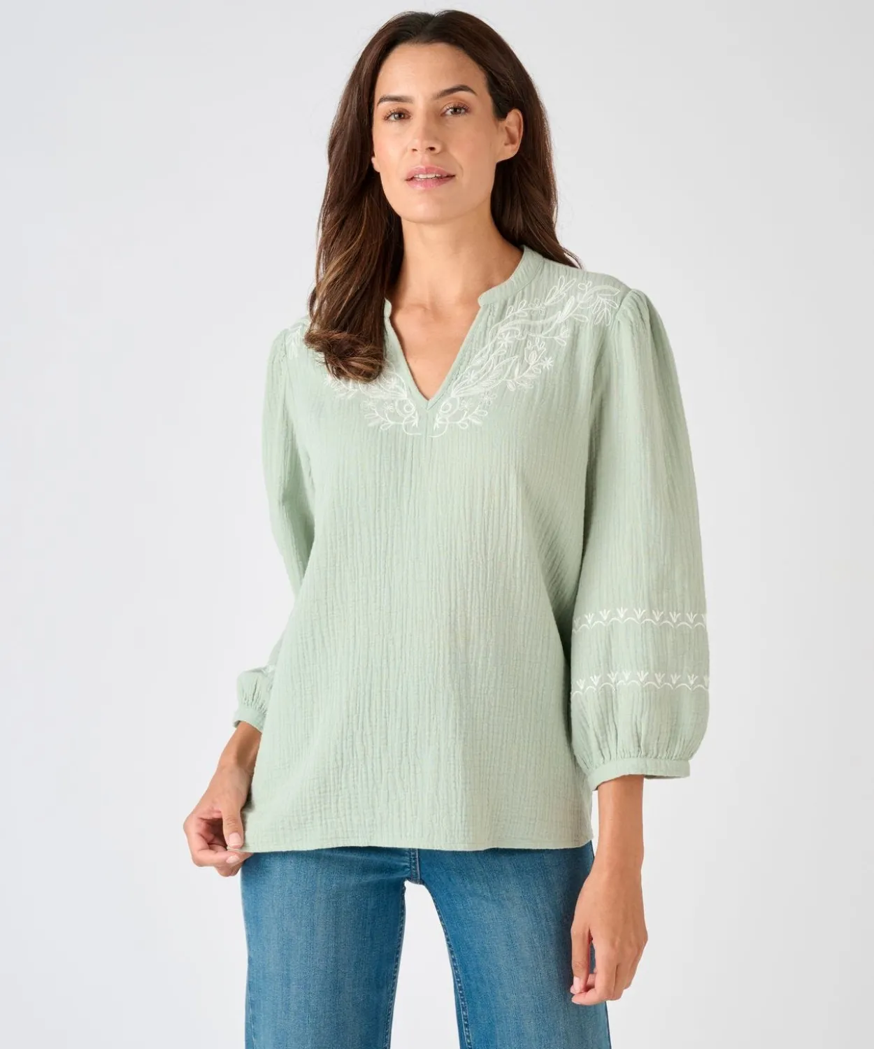 Blouse brodée en gaze de coton