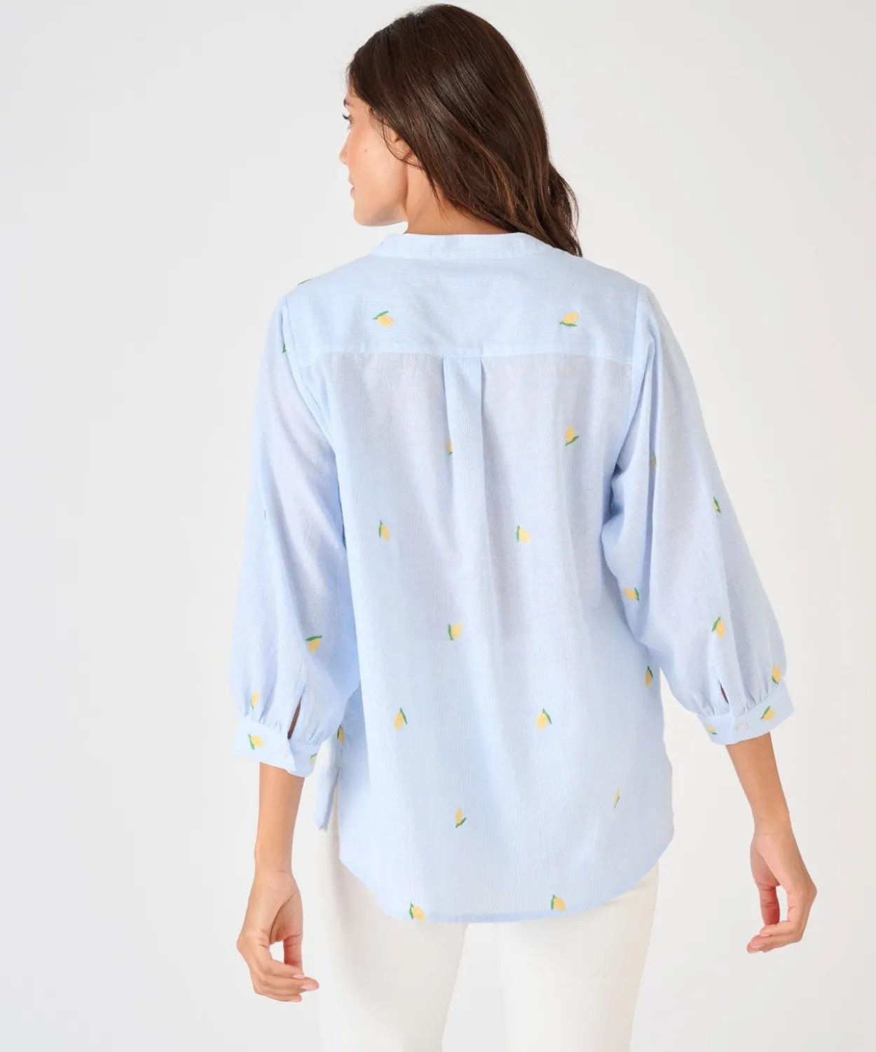 Blouse rayée et brodée citrons