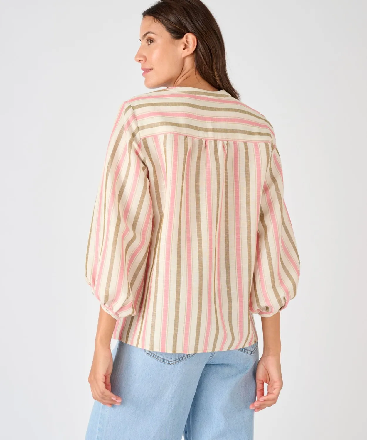 Blouse rayée mélange lin et viscose