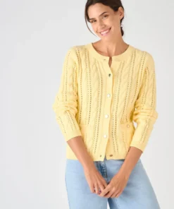Cardigan maille ajourée et torsades