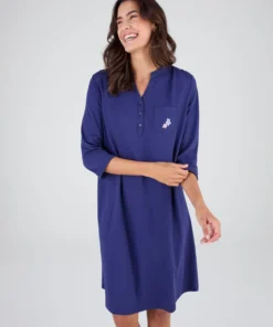 Chemise de nuit col tunisien en pur coton