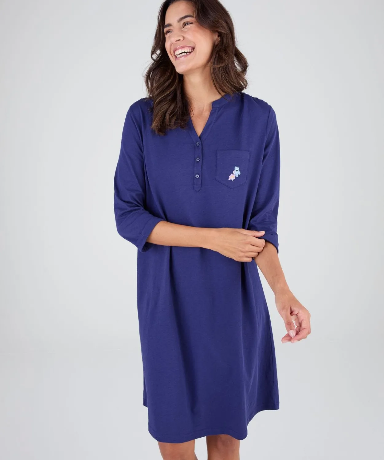 Chemise de nuit col tunisien en pur coton
