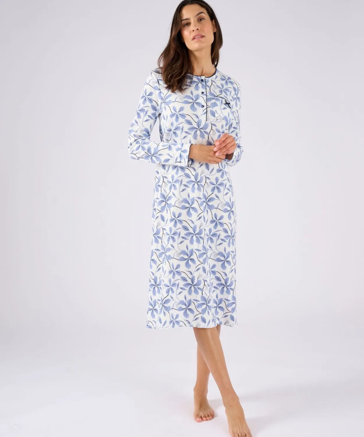 Chemise de nuit maille côtelée, intérieur légèrement gratté