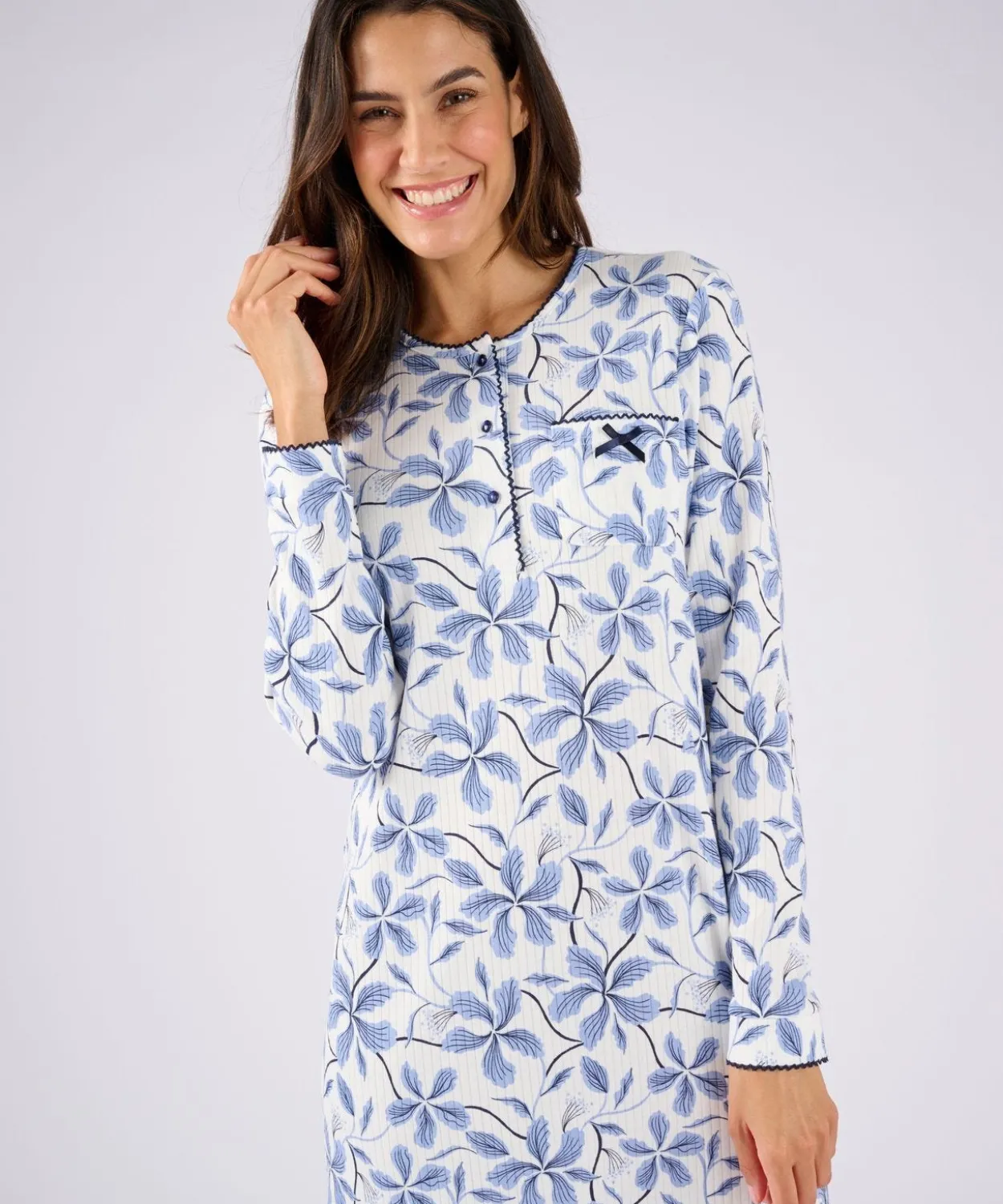 Chemise de nuit maille côtelée, intérieur légèrement gratté