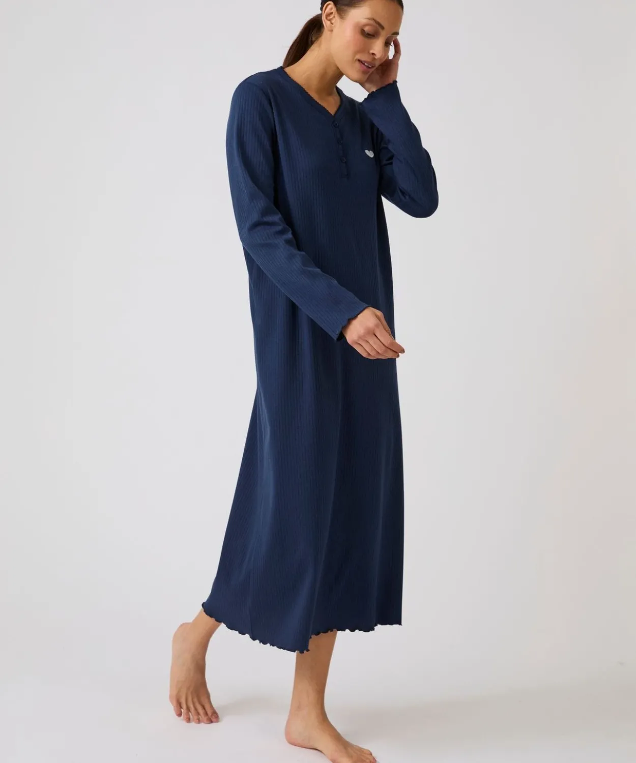 Chemise de nuit maille interlock côtelée douce et souple