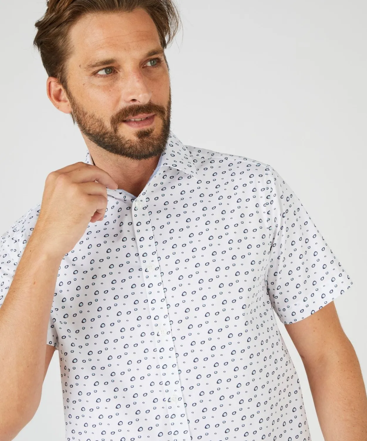 Chemise imprimée en pur coton, manches courtes