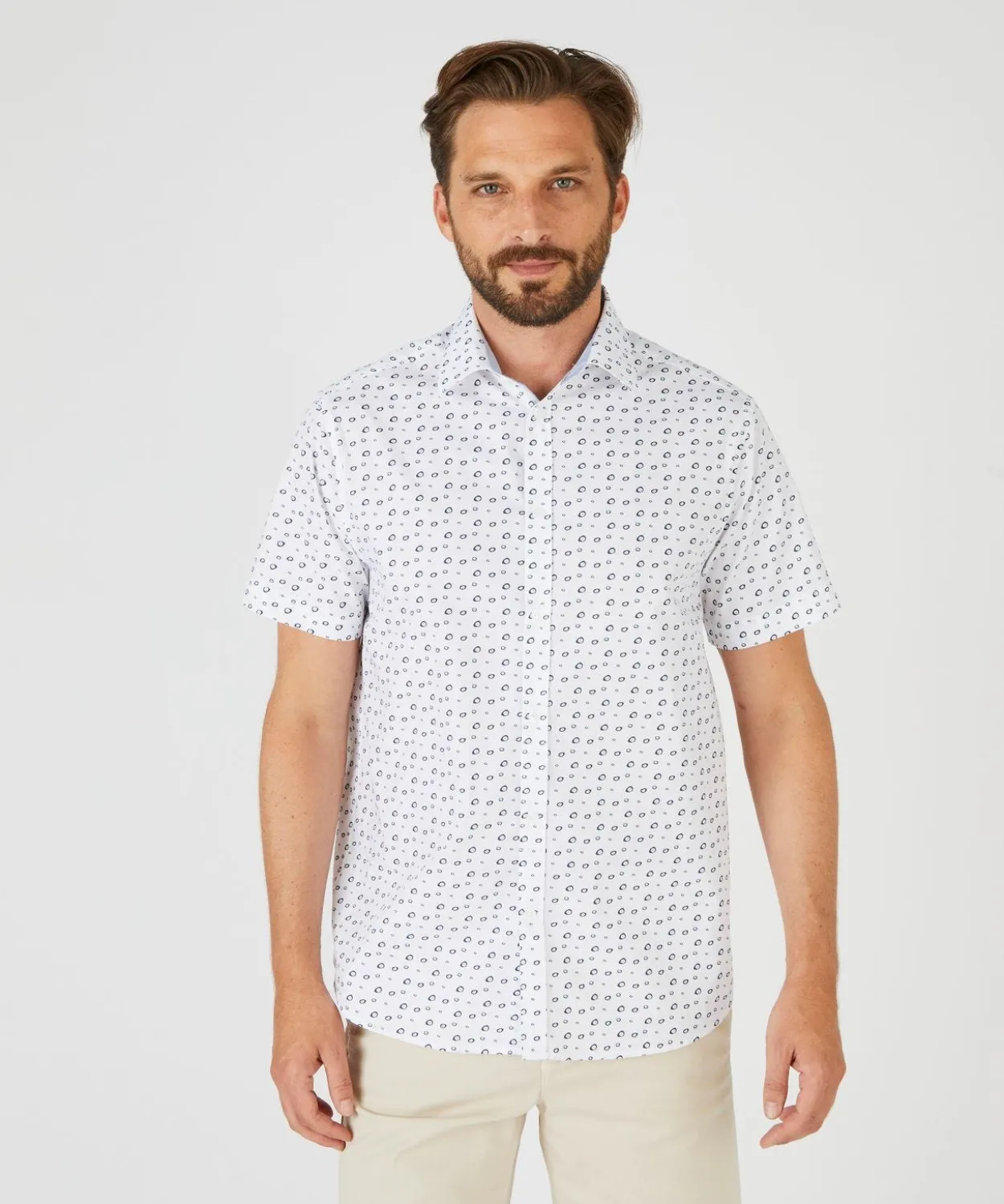 Chemise imprimée en pur coton, manches courtes