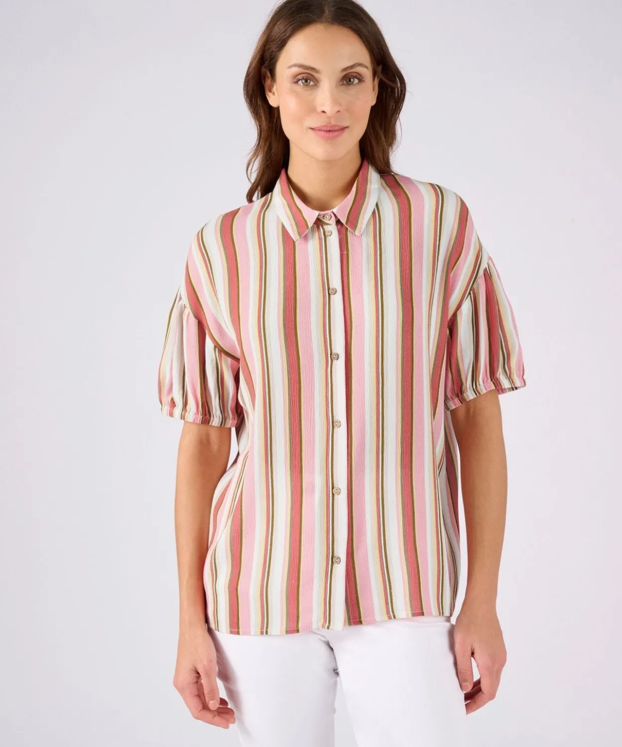 Chemisier rayé en tissu créponné pure viscose