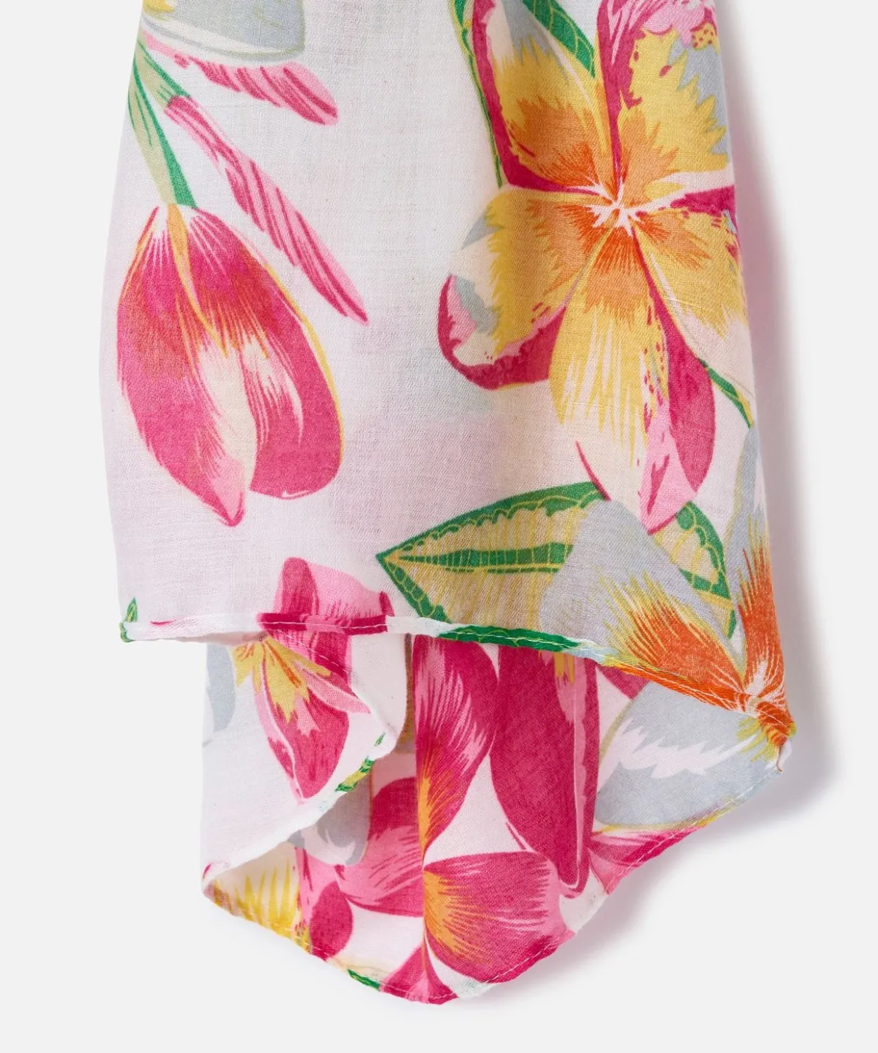 Foulard voile fleurs tropicales.
