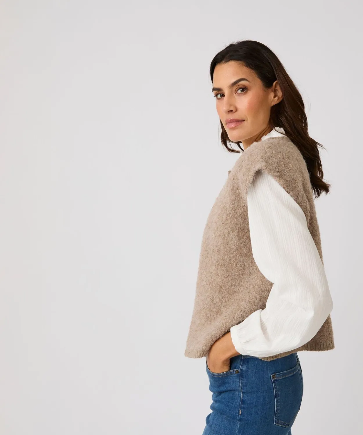 Gilet sans manches maille bouclette
