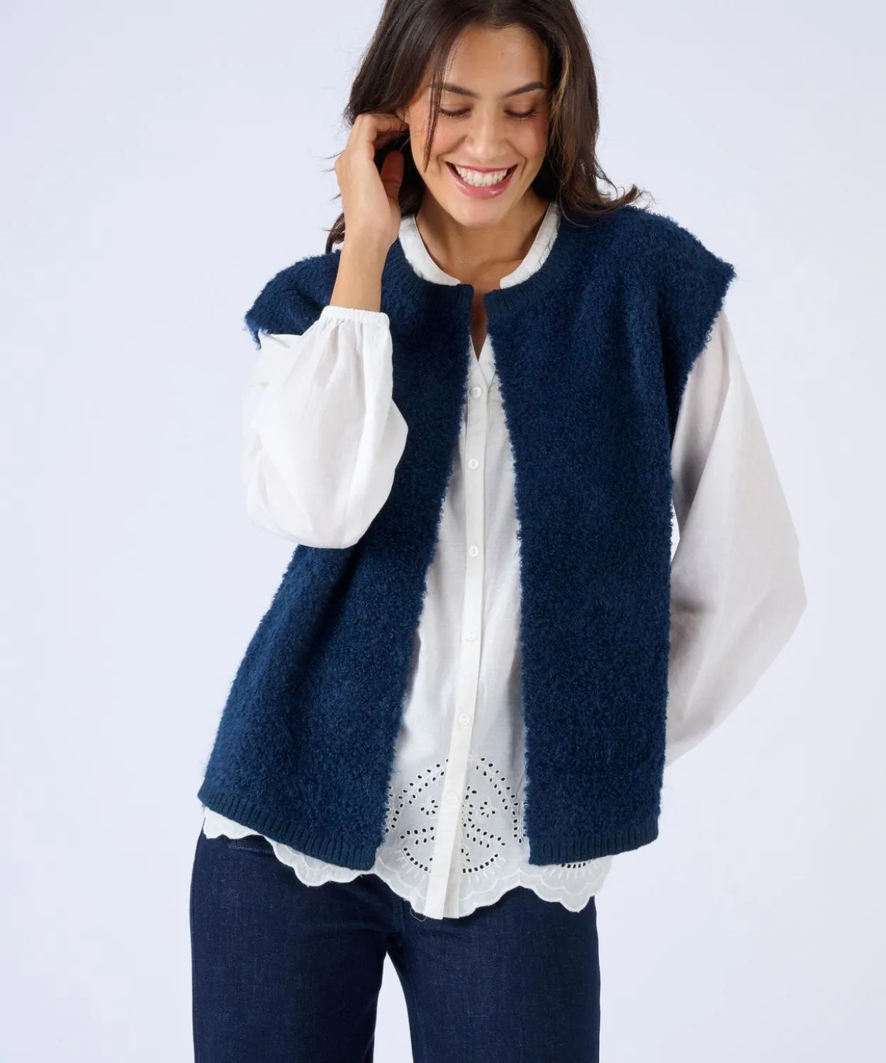 Gilet sans manches maille bouclette
