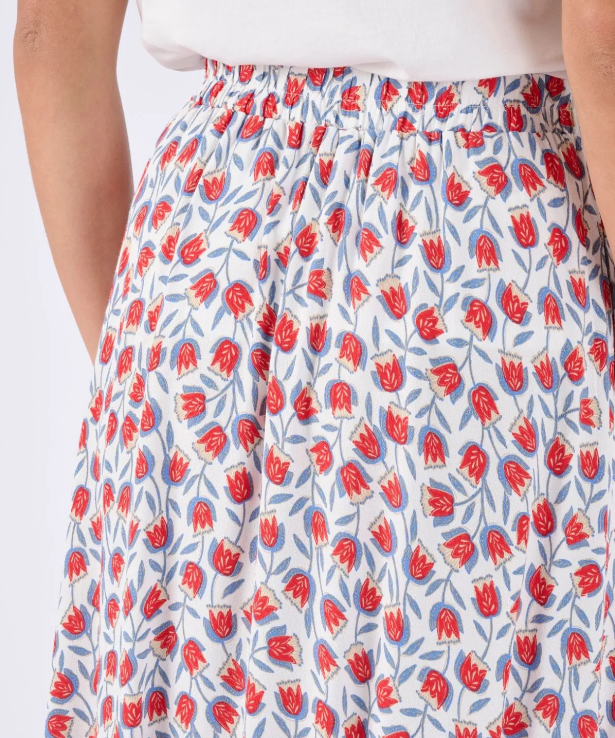 Jupe boutonnée imprimé tulipes