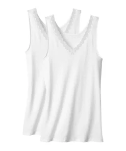 Lot de 2 débardeurs Essential maille jacquard et dentelle pur coton peigné