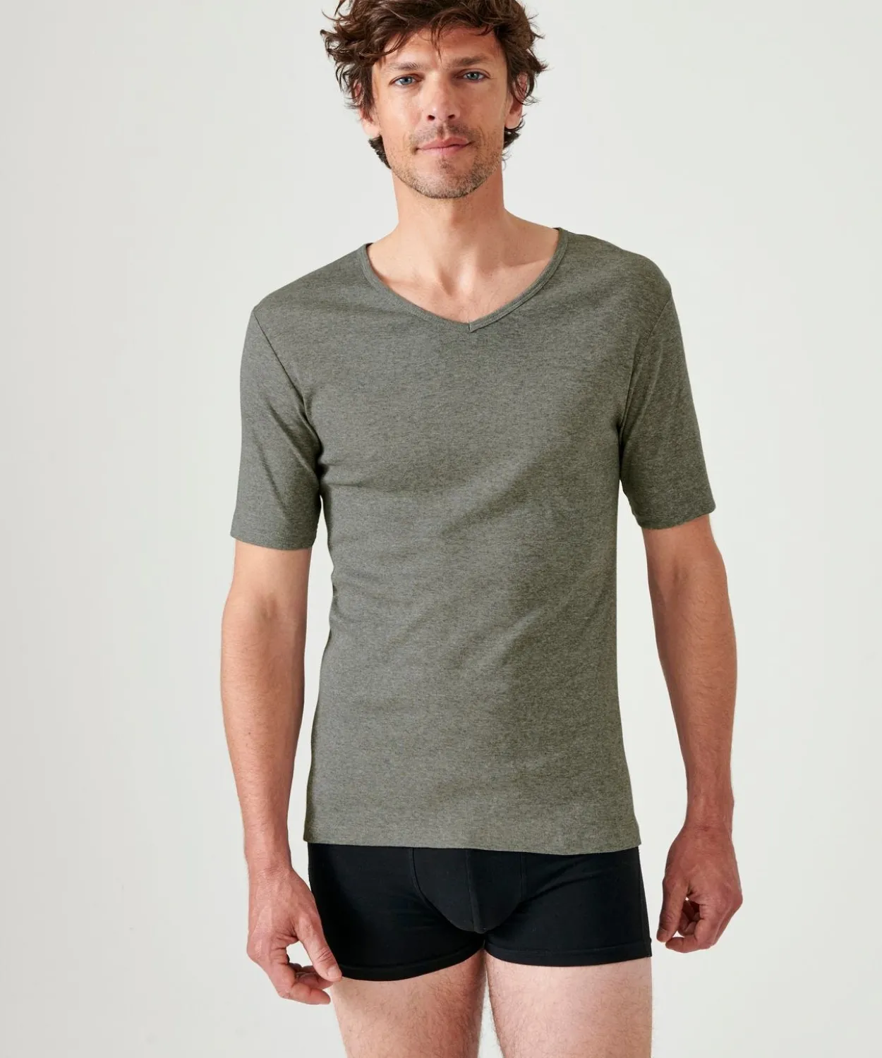 Lot de 2 t-shirts col V, manches courtes, Essential pur coton peigné