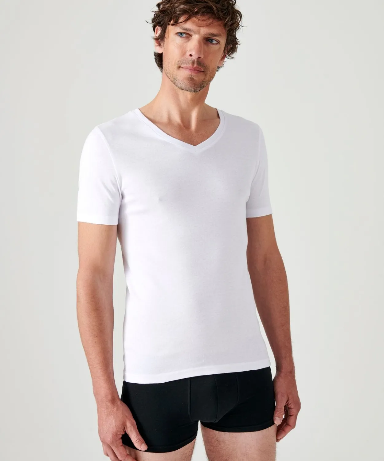 Lot de 2 t-shirts col V, manches courtes, Essential pur coton peigné