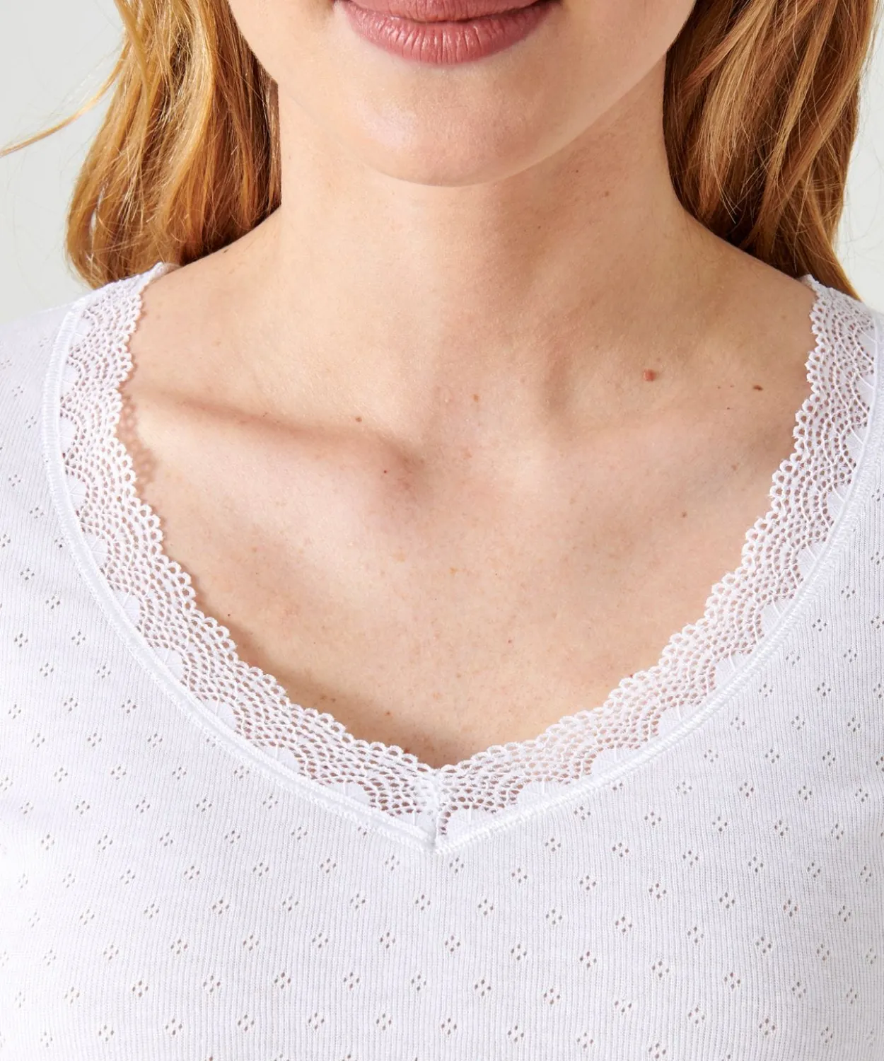 Lot de 2 t-shirts Essential maille jacquard et dentelle pur coton peigné