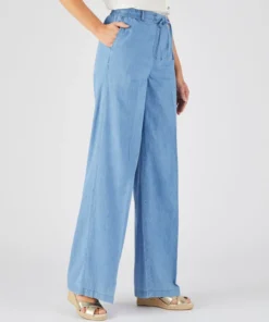 Pantalon large tissu chambray