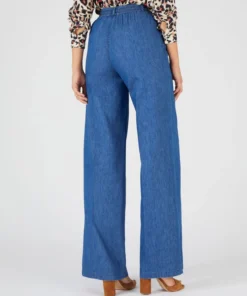 Pantalon large tissu chambray
