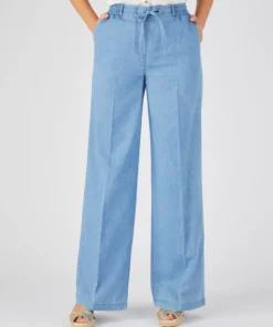 Pantalon large tissu chambray