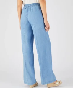 Pantalon large tissu chambray