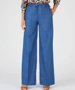 Pantalon large tissu chambray