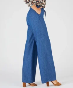 Pantalon large tissu chambray