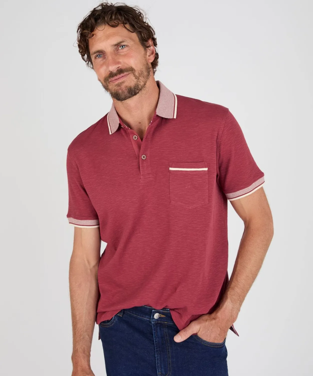 Polo manches courtes en maille reliefée