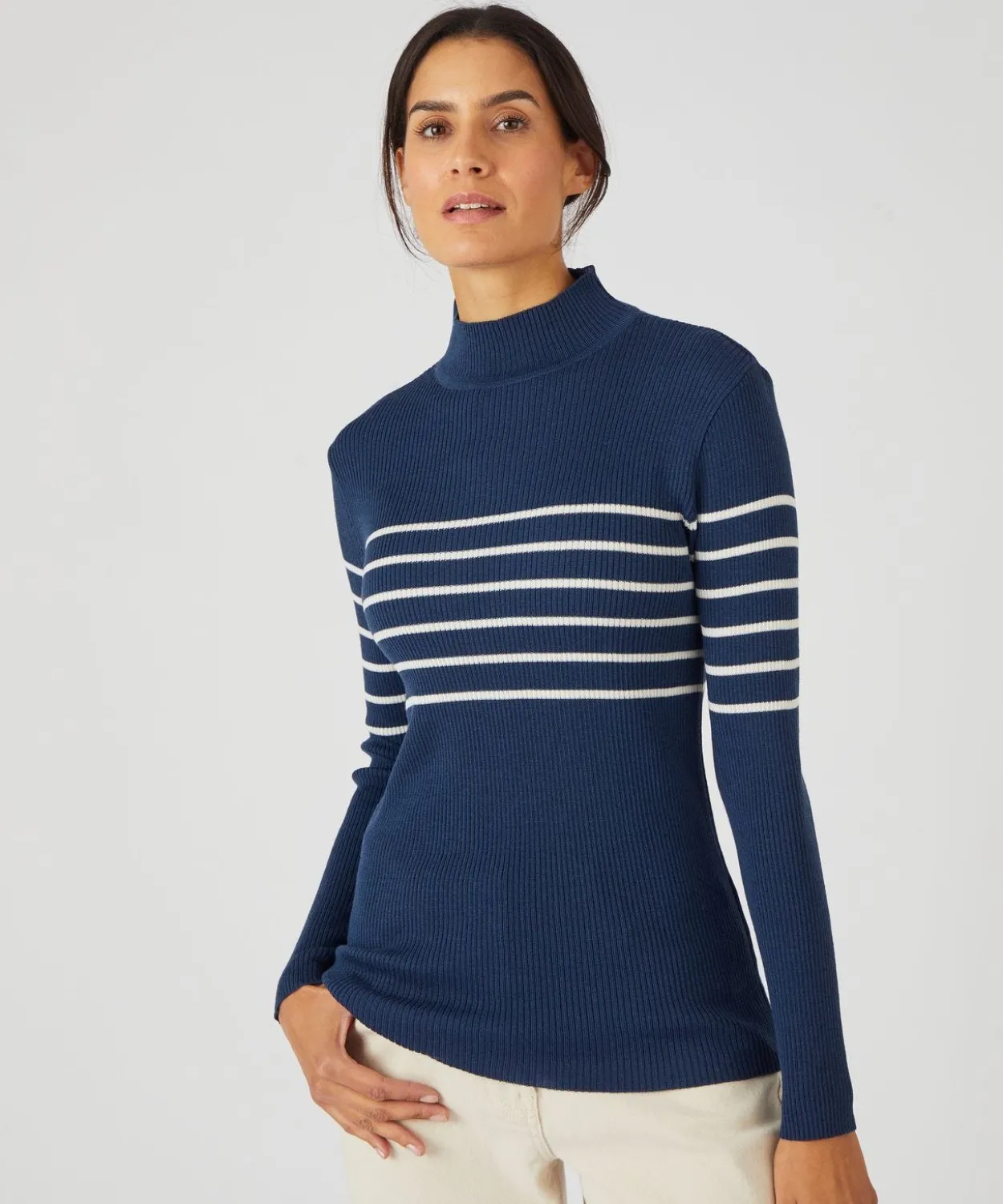 Pull-chaussette col montant 50% laine mérinos