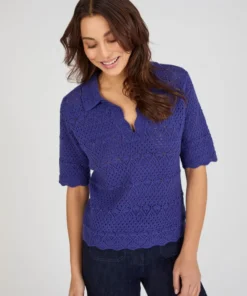 Pull col polo maille ajourée