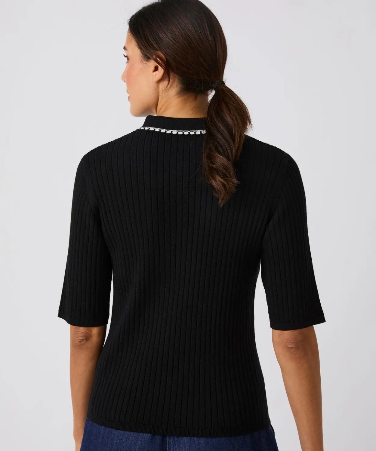 Pull col polo maille côtelée