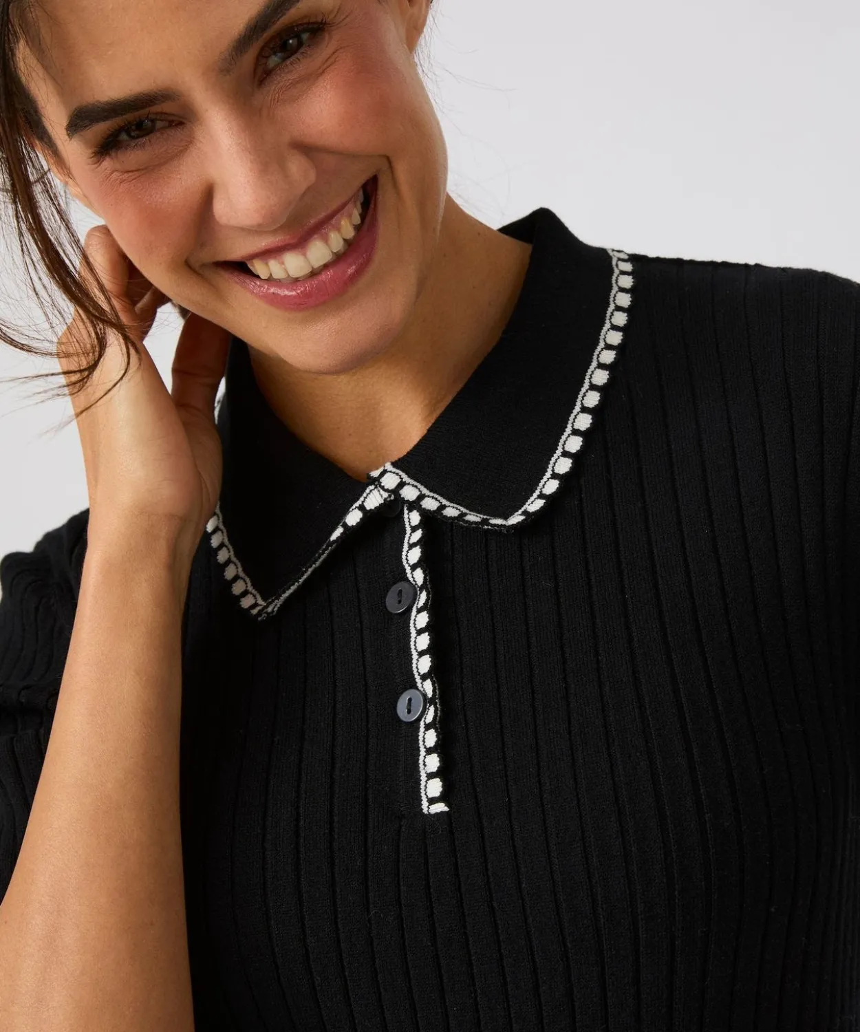 Pull col polo maille côtelée