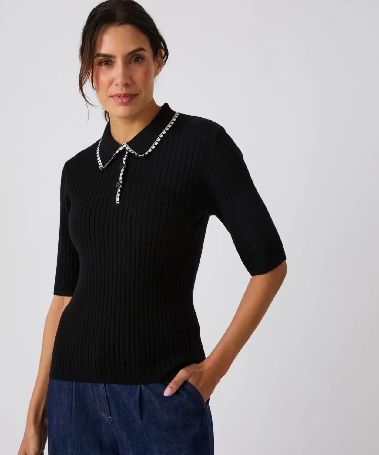 Pull col polo maille côtelée
