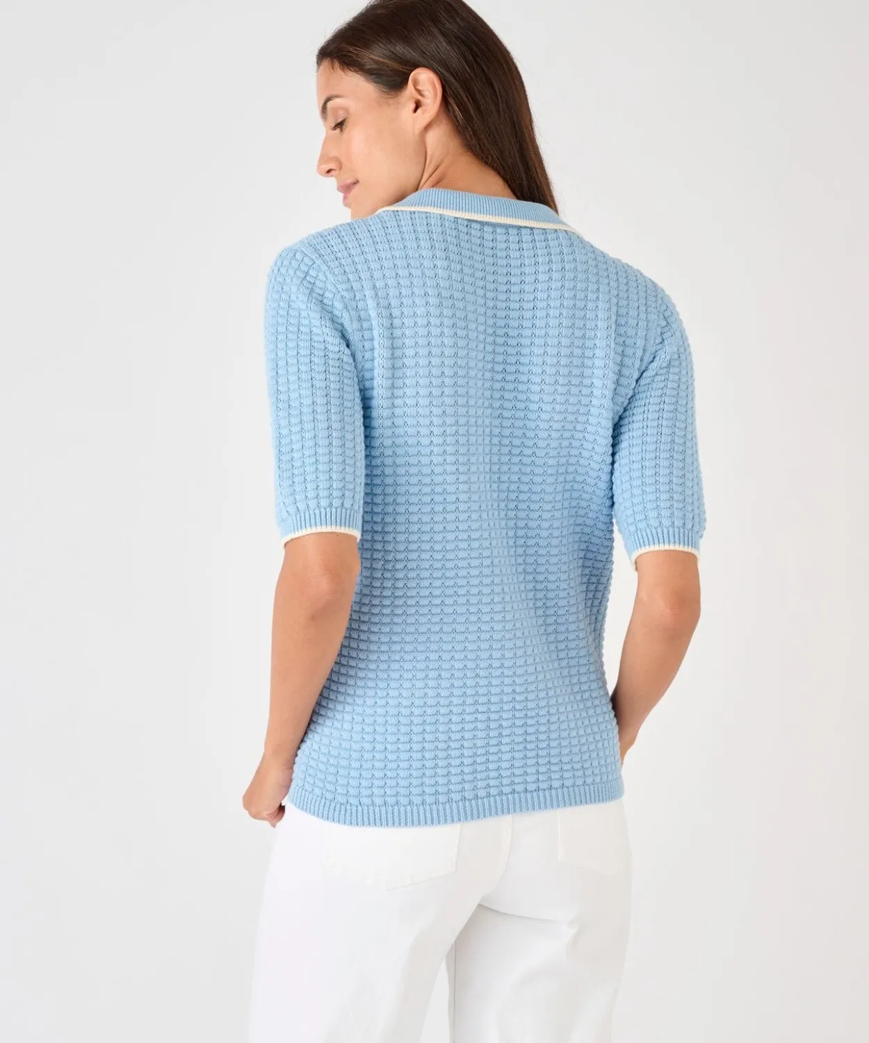 Pull col polo maille gaufrée