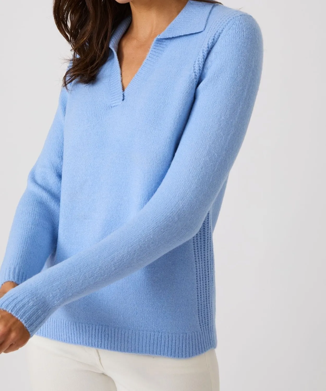 Pull col polo ouvert fantaisie côtelée