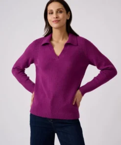 Pull col polo ouvert fantaisie côtelée