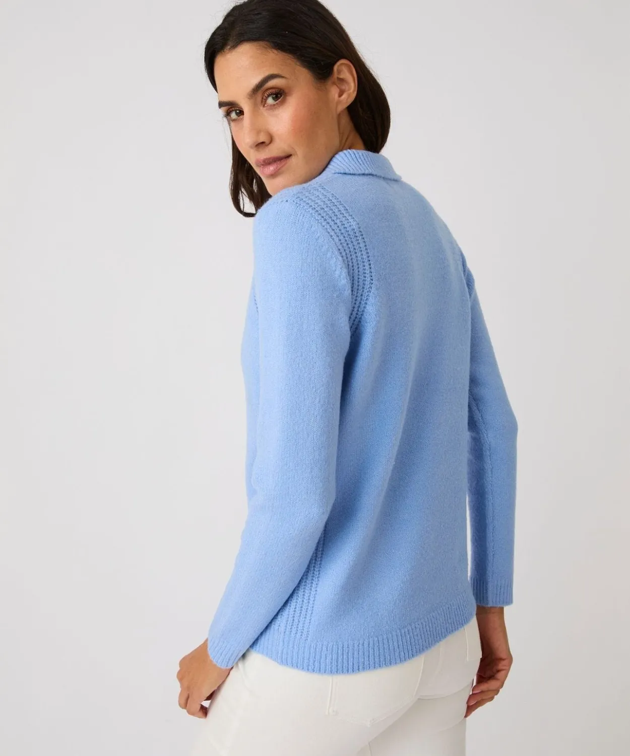 Pull col polo ouvert fantaisie côtelée
