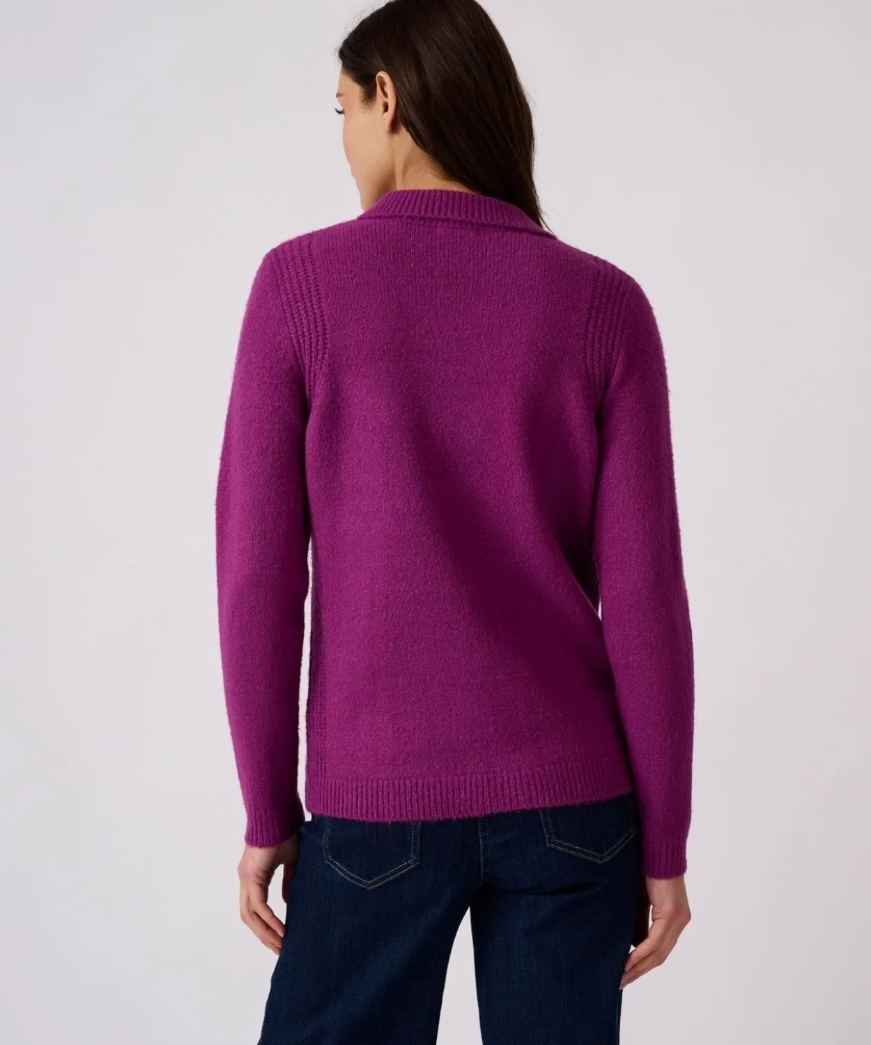 Pull col polo ouvert fantaisie côtelée