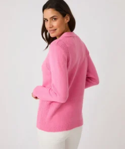 Pull col polo ouvert fantaisie côtelée