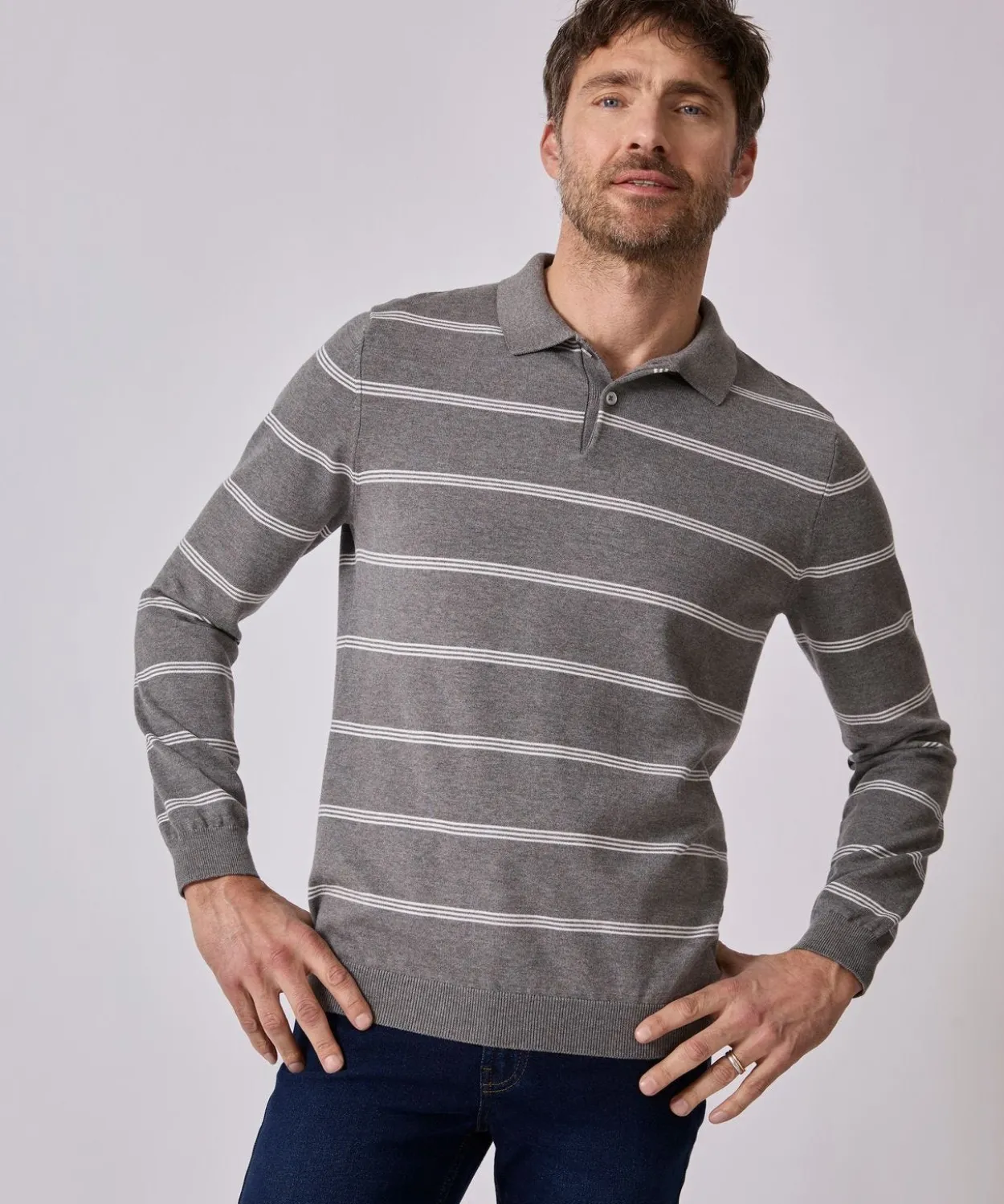 Pull col polo rayé
