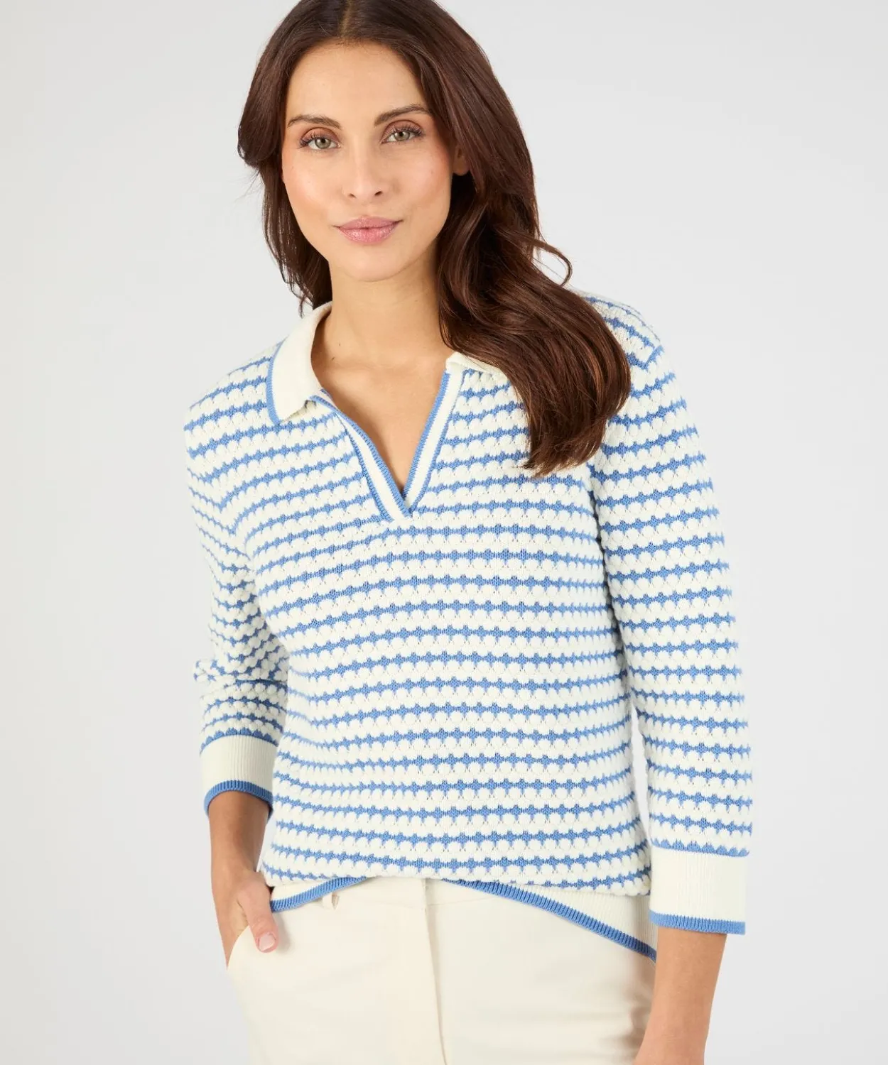 Pull col polo rayé