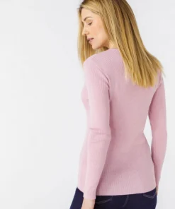 Pull col rond 50% laine mérinos, uni et rayé