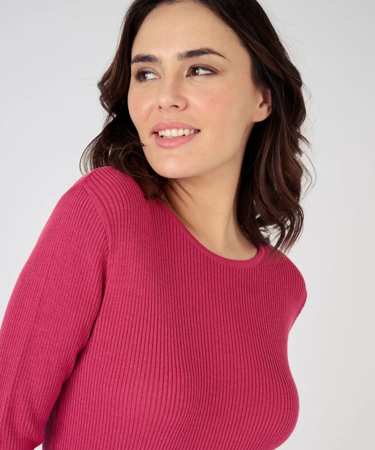Pull col rond 50% laine mérinos, uni et rayé