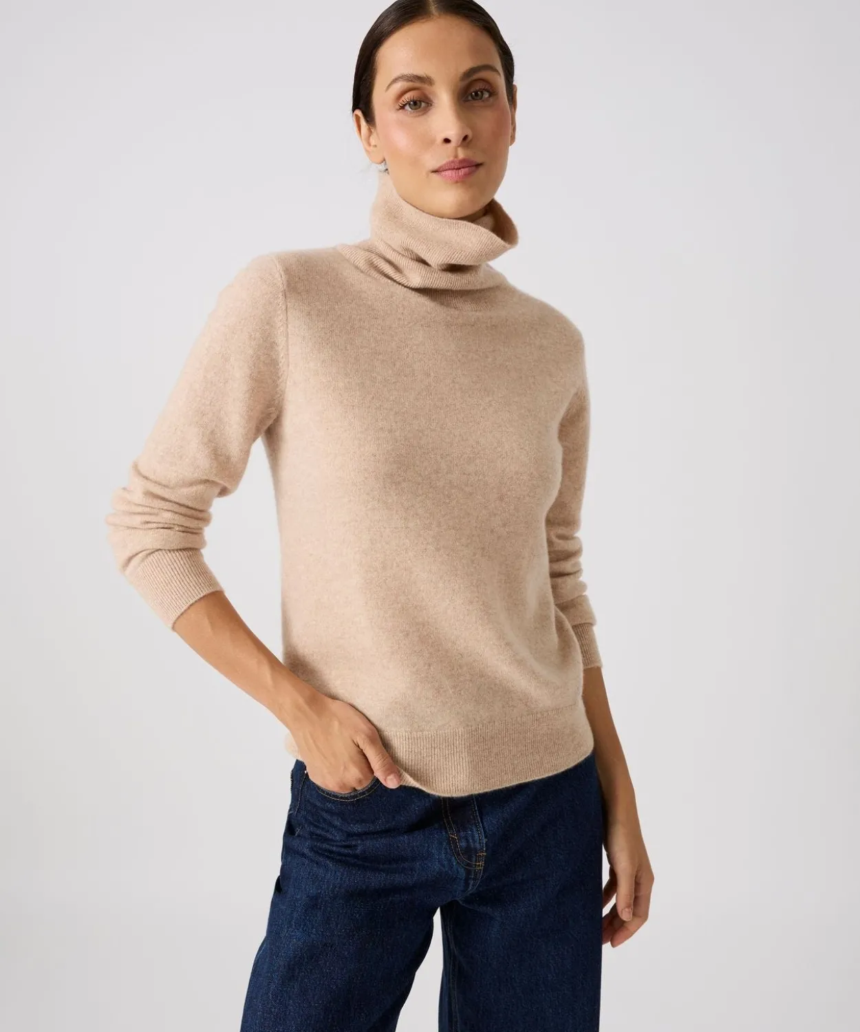 Pull col roulé pur cachemire
