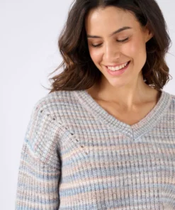 Pull fil mouliné à effet de rayures
