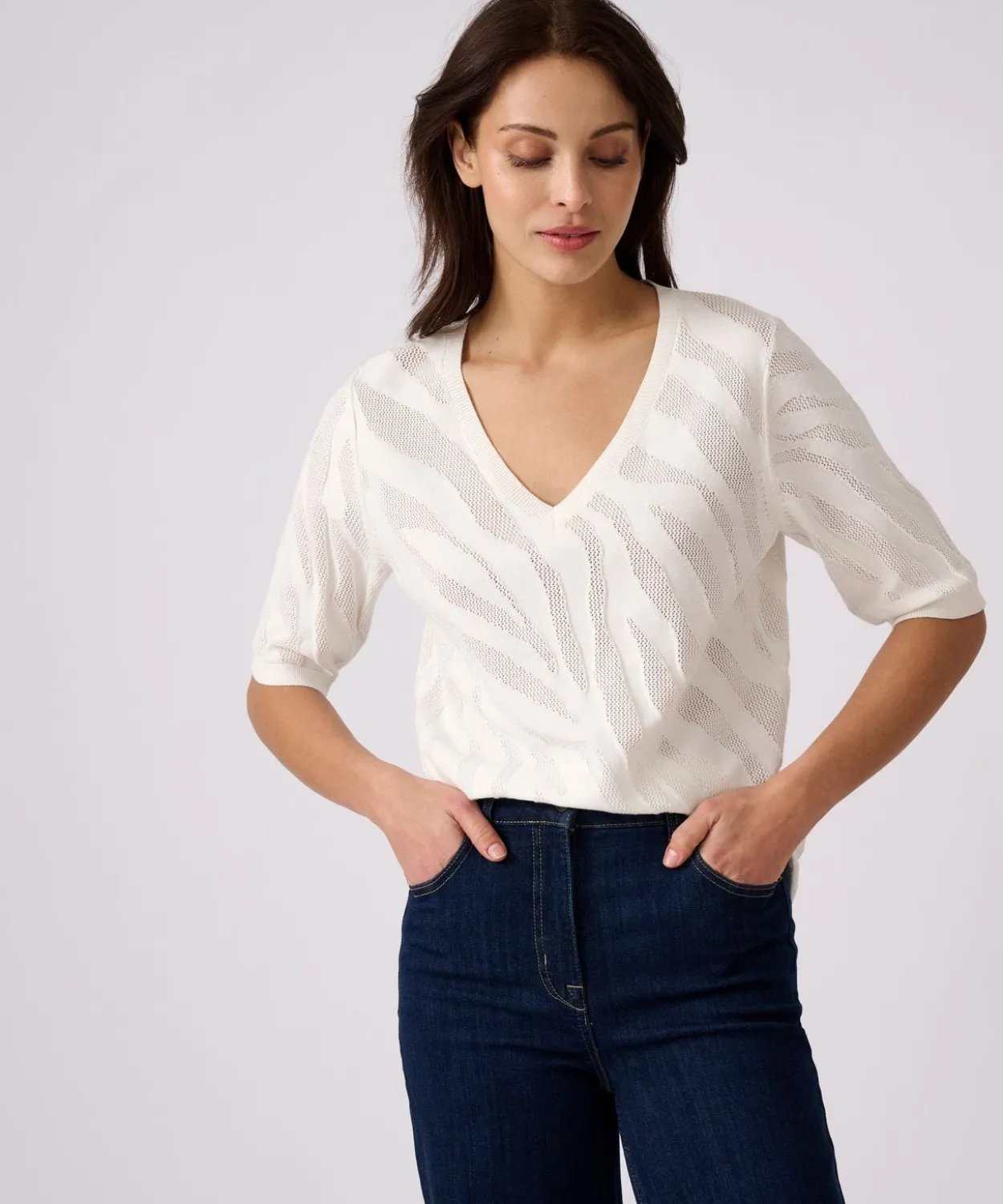 Pull jeu de maille motif zébré