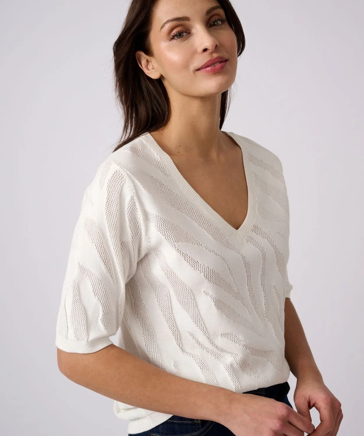 Pull jeu de maille motif zébré