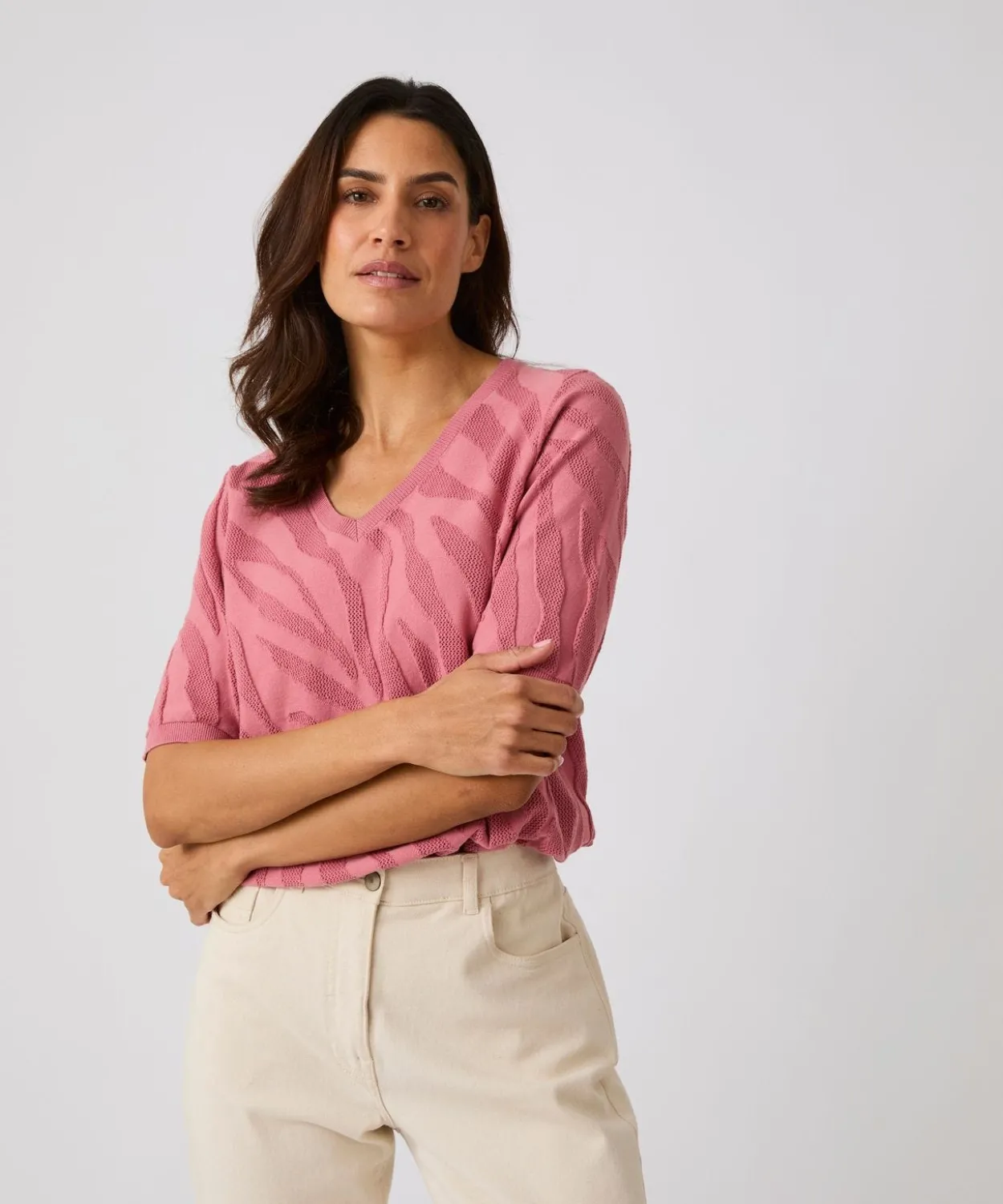 Pull jeu de maille motif zébré