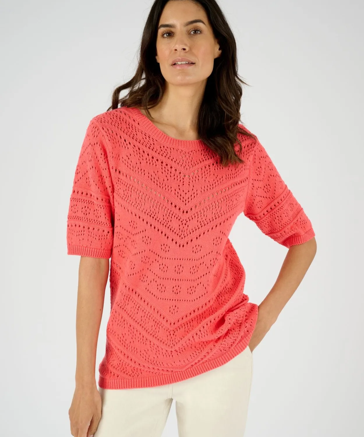 Pull maille ajourée manches aux coudes