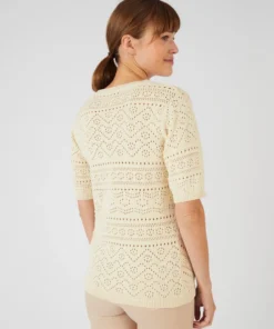 Pull maille ajourée manches aux coudes