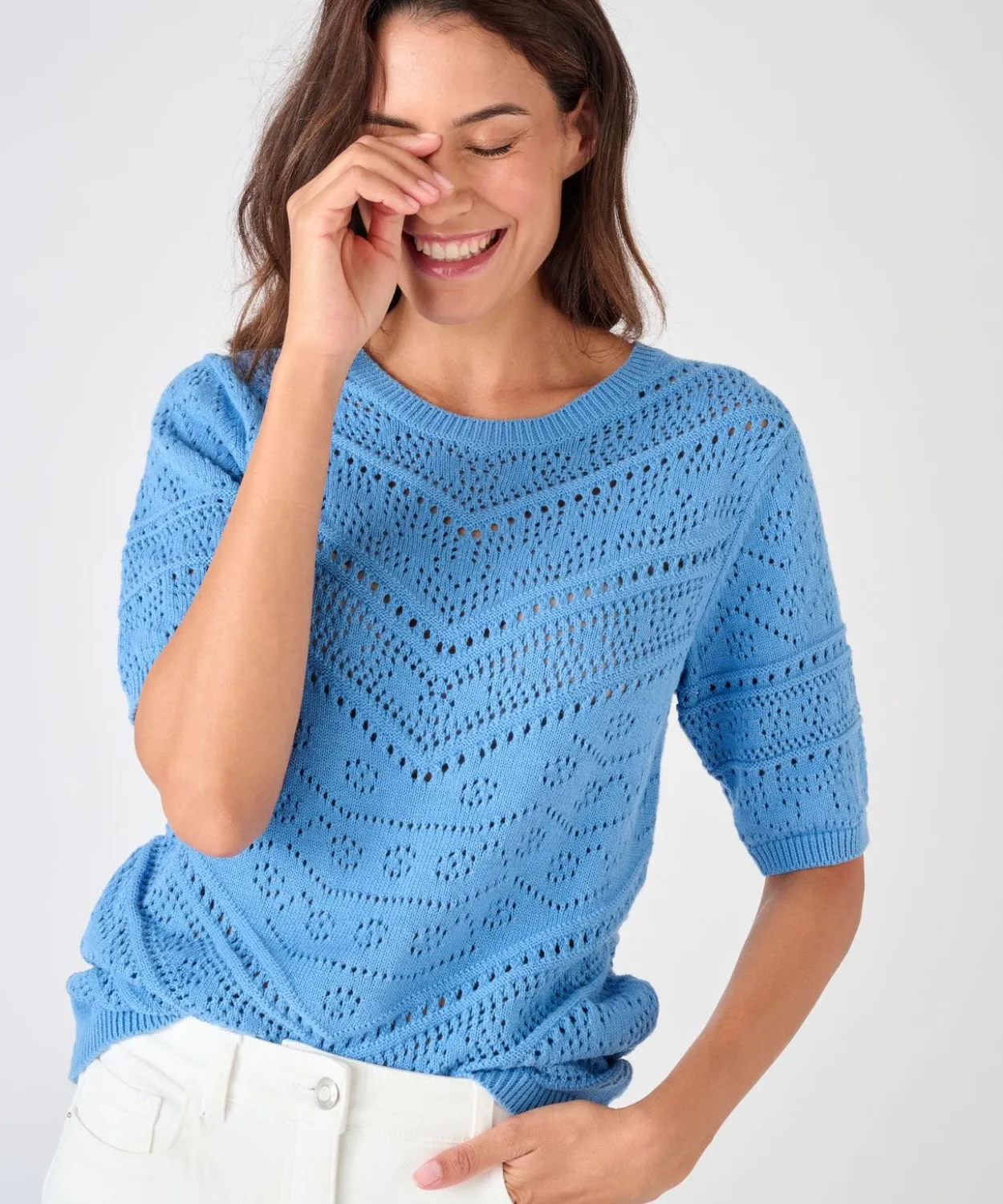 Pull maille ajourée manches aux coudes